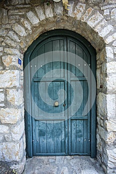 Closed Old vintage wood Door with door lock