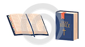 Closed and Open Bible Book. Religious Text Containing Stories And Prophecies. Divided Into Old And New Testaments