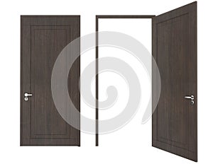 Closed and open doors, wood grain on a white background.,isolated door
