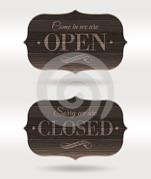 Closed and Open wooden retro signs