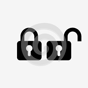 Closed and opened doorlock, padlock signs. Vector illustration