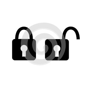 Closed and opened doorlock, padlock signs. Vector illustration photo