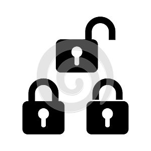 Closed and opened doorlock, padlock signs. Vector illustration. EPS 10 photo