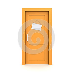 Closed Orange Door With Dummy Door Sign