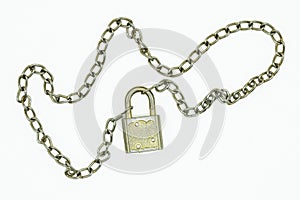 Closed padlock with metal link chain