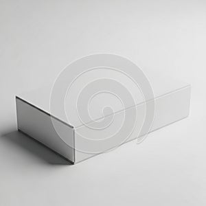 Closed Plain White Rectangular Cardboard Box on a Light Gray Background with Soft Shadows