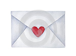 Closed postal envelope with small heart shaped sticker.