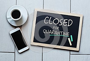 Closed for Quarantine text written on blackboard