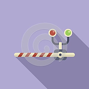 Closed railway crossing barrier with lights icon flat vector. Warm pass