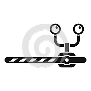 Closed railway crossing barrier with lights icon simple vector. Warm pass