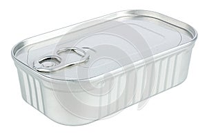 Closed rectangular tin can isolated on white background. Cut out product packaging image without shadow and reflection