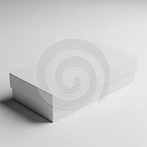 Closed Rectangular White Gift Box with Lid on White Background present packaging
