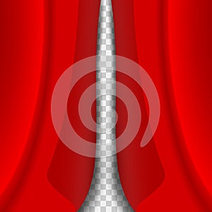 Closed red curtain with soft shadow, transparent background. Realistic vector illustration
