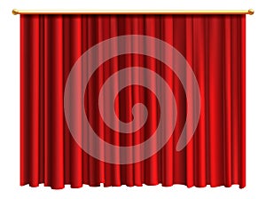 Closed red curtains. Realistic scene drapes mockup