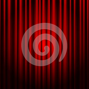 Closed red theater curtain. Background for banner or poster. Vector illustration