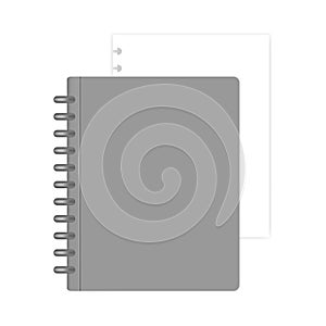 Closed refillable disc bound notebook with white paper sheet, mockup