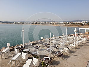 Closed restaurant on the beach with the sea view, Vilanova i la Geltru, Barcelona photo