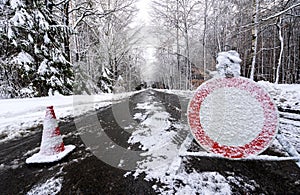 A closed road during winter