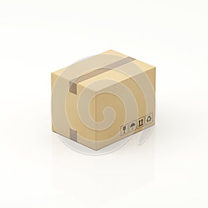 Closed and sealed cardboard box isolated on white background