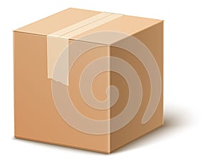 Closed shipping box. Cargo parcel. Cardboard package mockup