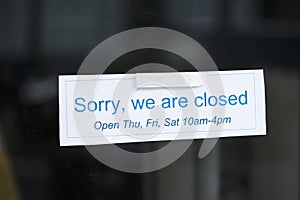 Closed shop business sign due to covid-19