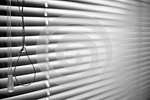Closed shutters and rope. Jalousie background. Blinds bw