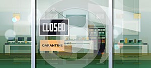 Closed sign hanging outside electronics store shop window coronavirus pandemic quarantine bankruptcy