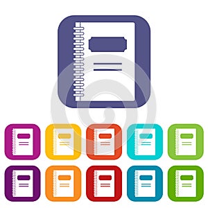 Closed spiral notebook icons set flat