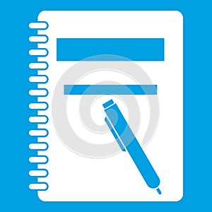 Closed spiral notebook and pen icon white