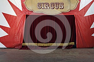Closed stage curtains of a circus before the show