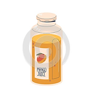 Closed, Stylish Mango Juice Bottle With A Label Showing A Vibrant Fruit. Image Exudes Freshness And Simplicity