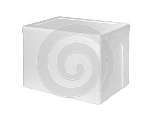 Closed Styrofoam storage box isolated on white background. Insulation box for delivery.  Clipping path