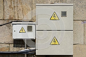 Closed switchboards close up