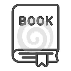 Closed thick book with a ribbon bookmark line icon, education concept, textbook vector sign on white background, outline
