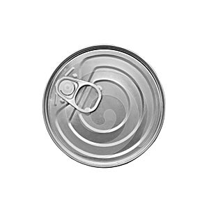 Closed tin can with ring isolated on white