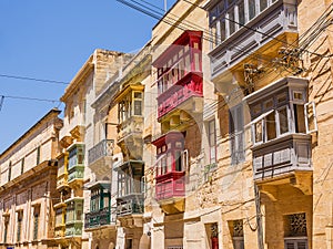 Closed and typical Maltese balconies with the name gallarija