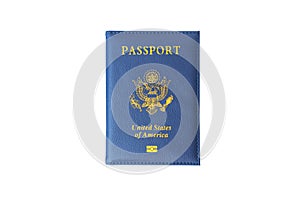 Closed United States Passport isolated on White Background. concept of obtaining US citizenship. A citizen of the United States