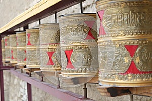 Closed up the Buddhist prayer wheels at temple