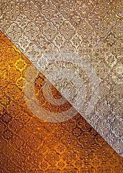 Closed up gold and white  corrugated glass pattern use for background