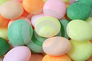 Closed up Heap of Pastel Color Round Candies, for Background with Selective Focus