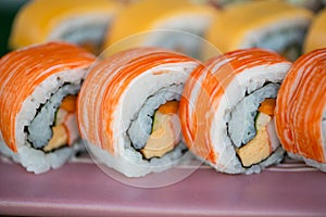 Closed up japanese sushi Maki ands rolls