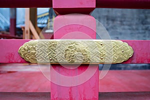 Closed up japaness pattern style on fence at Toshogu Shrine