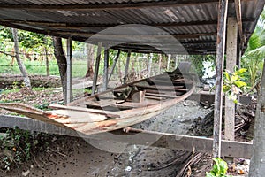 Closed up the old wooden boat in Thailand