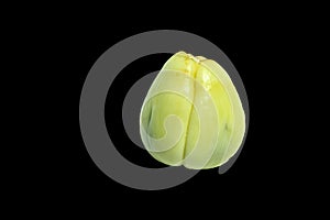 Closed-up of pealed snakefruit isolated on black background with clipping path