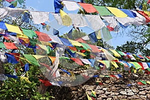 Closed up prayer flagg in Swayambhunath , Nepal