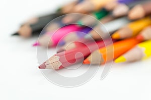 Closed up of red color pencil isolated