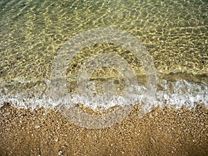 Closed up of sea wave moving on the sand beach