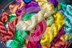 Closed up silk threads in basket