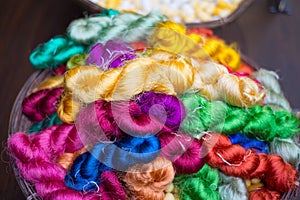 Closed up silk threads in basket