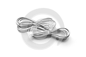 Closed up telephone cable RJ-11 white background